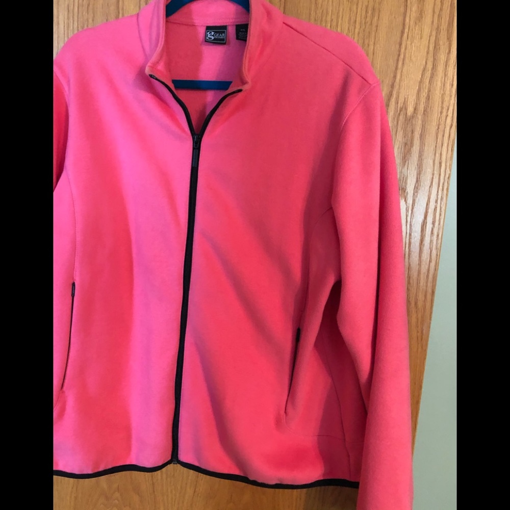 Fleece pink  with Black zip up sweater size L